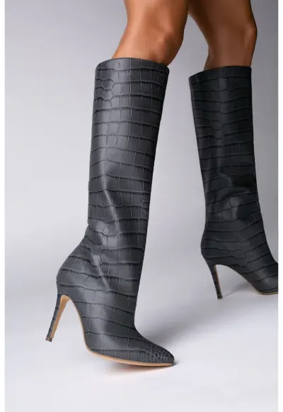 Cizme Ashen Charm cu toc inalt - piele naturala de culoare gri