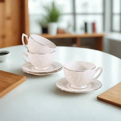 Set pentru cappuccino și ceai Morello - 6 cești cu farfurii, 220 ml, Gold
