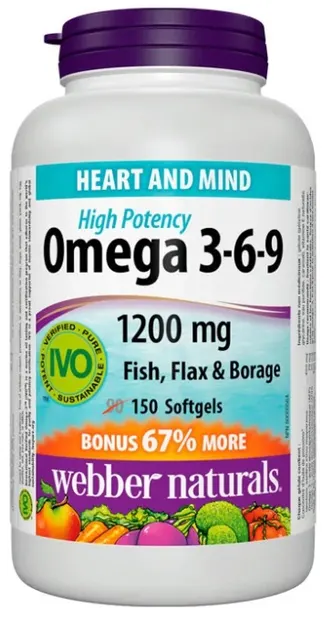 Omega 3-6-9, 1200 mg, 150 capsule gelatinoase moi, Webber Naturals