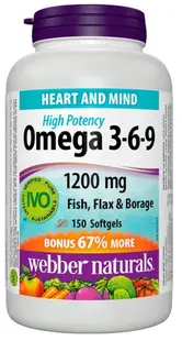 Omega 3-6-9, 1200 mg, 150 capsule gelatinoase moi, Webber Naturals