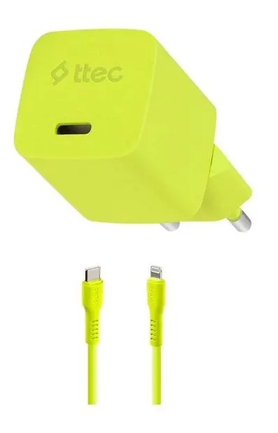 Încărcător ttec – SmartCharger, 20W, GaN, USB-C/Lightning, galben