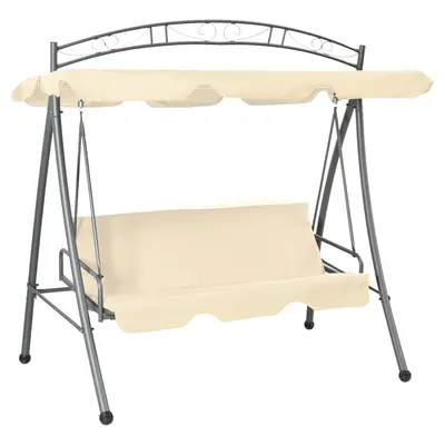 vidaXL Balansoar de exterior extensibil cu copertină, alb nisipiu