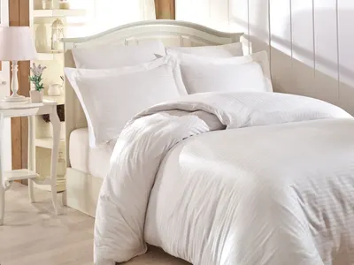 Set lenjerie de pat 6 piese Rakla - Line White, bumbac satinat