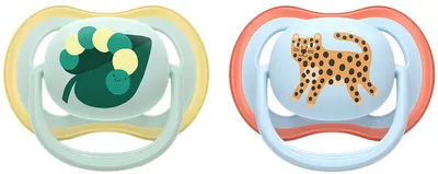 Suzete Philips Avent - Ultra Air, 0-6 luni, cu cutie, 2 bucăți, leopard albastru/cârtiță verde