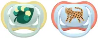 Suzete Philips Avent - Ultra Air, 0-6 luni, cu cutie, 2 bucăți, leopard albastru/cârtiță verde