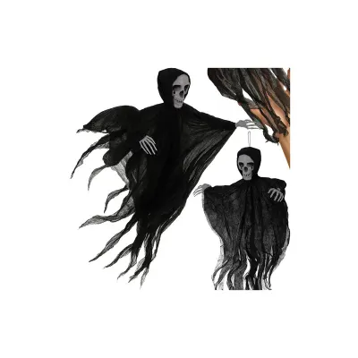 Decoratiune Halloween, schelet fantoma neagra, suspendata, design realist, 70 x 60 cm