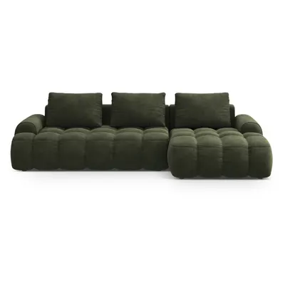 Colțar verde extensibil/cu spațiu de depozitare cu tapițerie din catifea (cu colț pe partea dreaptă/cu șezlong) Linz – Cosmopolitan Design