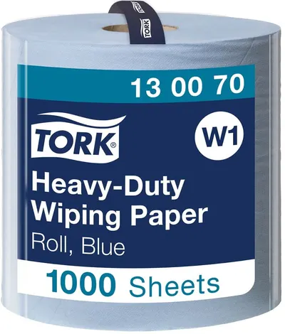 Hârtie industrială pe rolă Tork - Heavy-Duty Wiping Paper, W1, 1 х 1000 buc, albastru