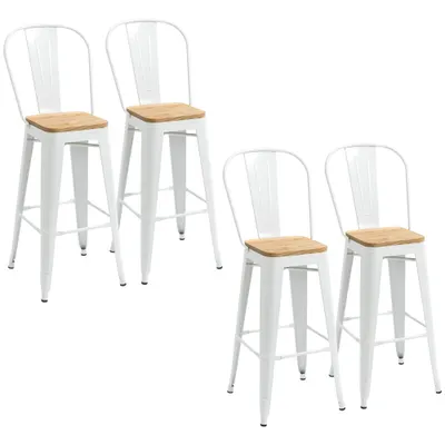 HOMCOM Set de 4 taburete de bar industrial cu spătar suport pentru picioare înălțime 76 cm oțel crem | Aosom Romania