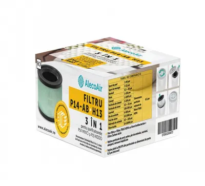 Filtru 3 in 1 TRUE HEPA cu Strat antibacterian si Carbon Activ pentru purificatorul AlecoAir P14 MINIO, compatibil cu P15 KIDDO