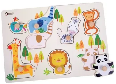 Puzzle din lemn cu manere Classic World - Gradina zoologica