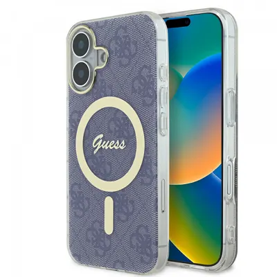 Husa MagSafe pentru Apple iPhone 16, Guess, IML 4G, Albastra