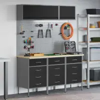 vidaXL Set de dulapuri de lucru cu sertar cu depozitare 8 buc. Negru