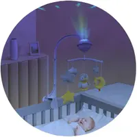 Carusel muzical pentru patut Chipolino Penguin cu proiector, functie bluetooth, volum reglabil, prindere universala, jucarii detasabile
