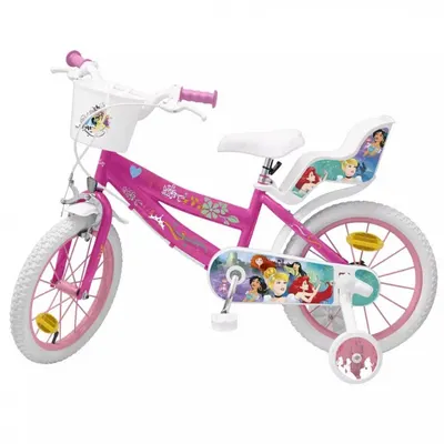 Bicicleta copii Huffy Princess 16 inch, cu roti ajutatoare si cosulet,de la 5 ani, inaltimea recomandata 110-20 cm, cosulet accesorii in fata si scaunel pentru papusa in spate