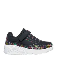 Pantofi sport Uno Lite- Heart Craze de piele ecologica cu model cu inimi - Negru/Galben/Alb optic