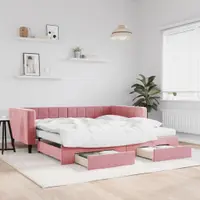 Gossi pat de zi cu extensie si sertare, roz, 100x200 cm, catifea