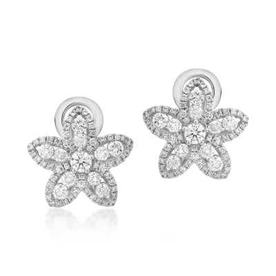 Cercei florali din aur alb cu diamante de 1.39ct
