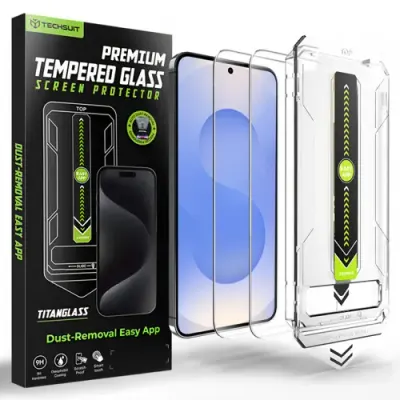 Folie de protectie Ecran Techsuit TitanGlass CrystalHD pentru Samsung Galaxy S26, Sticla Securizata, Full Glue, Set 2 bucati