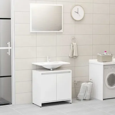 vidaXL Set mobilier de baie, alb extralucios, lemn prelucrat