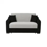 Canapea extensibila FRUNZA, 2 locuri, cu arcuri, lada depozitare, negru + gri, 165x110x90 cm