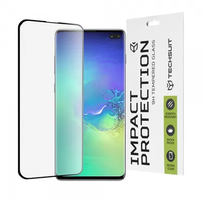Folie de protectie Ecran Techsuit pentru Samsung Galaxy S10+ G975, Sticla Securizata, Full Glue, 111D, Neagra