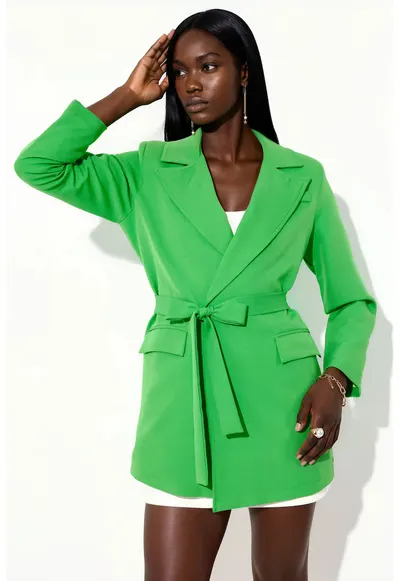 Sacou dama - scurt cu guler sal - verde lime - elegant - cu cordon