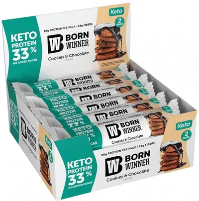 KETO Protein Bar, biscuiți cu ciocolată, 12 bucăți, Born Winner