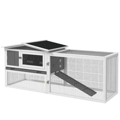 PawHut Cușca pentru iepurași din lemn de brad, casă pentru animale mici cu acoperiș din asfalt, Gehege pentru animale mici, 156 x 58 x 68 cm, Gri deschis | Aosom Romania