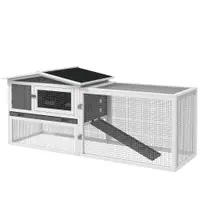 PawHut Cușca pentru iepurași din lemn de brad, casă pentru animale mici cu acoperiș din asfalt, Gehege pentru animale mici, 156 x 58 x 68 cm, Gri deschis | Aosom Romania