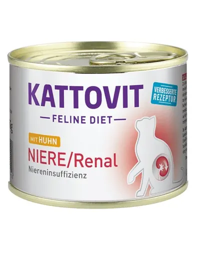 KATTOVIT Feline Diet Niere/Renal hrana umeda dietetica pentru pisici cu afectiuni ale rinichilor, cu pui 185 g