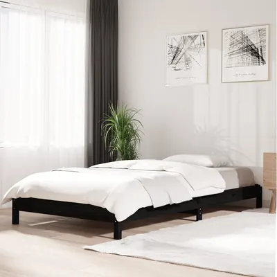 vidaXL Pat stivuibil, negru, 90x200 cm, lemn masiv de pin