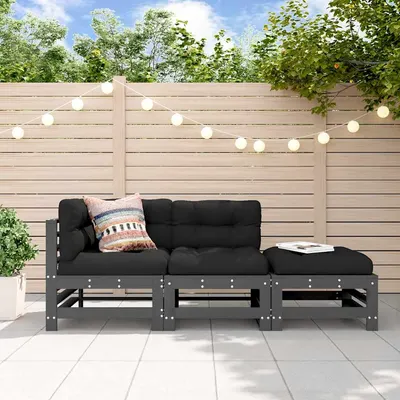 vidaXL Set mobilier de grădină cu perne, 3 piese, gri, lemn masiv