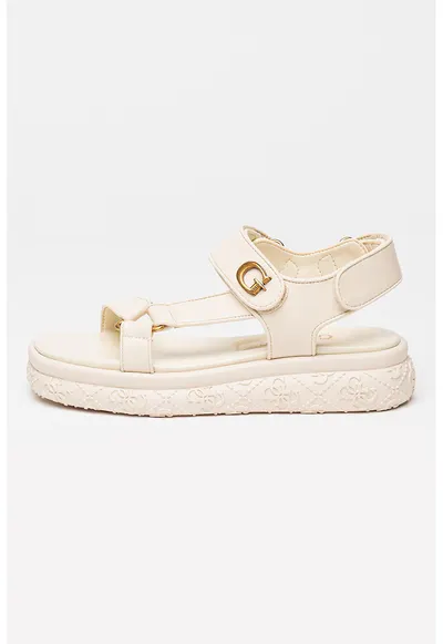 Sandale flatform cu velcro - Alb fildes