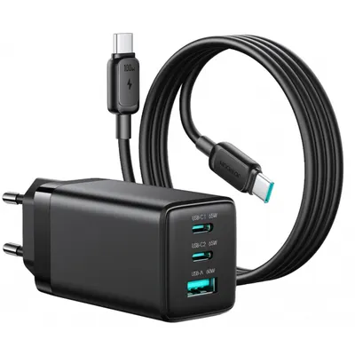 Incarcator Retea Cu Cablu USB-C Joyroom JR-TG10, 65W, 3.25A, 1 x USB-A - 2 x USB-C, Negru