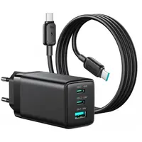 Incarcator Retea Cu Cablu USB-C Joyroom JR-TG10, 65W, 3.25A, 1 x USB-A - 2 x USB-C, Negru