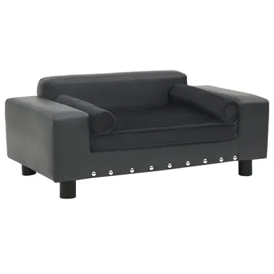 vidaXL Canapea câini, gri închis, 81x43x31 cm, pluș/piele ecologică