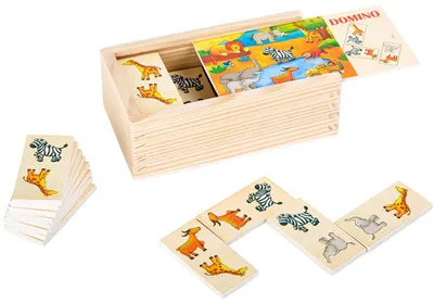Joc de lemn Small Foot - Domino, animale safari, 28 piese