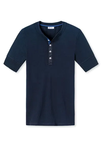 Tricou de bumbac cu decolteu Henley - Albastru inchis