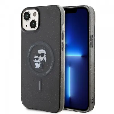 Husa MagSafe pentru Apple iPhone 15 Plus, Karl Lagerfeld, Glitter Karl & Choupette, Neagra