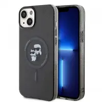 Husa MagSafe pentru Apple iPhone 15 Plus, Karl Lagerfeld, Glitter Karl & Choupette, Neagra