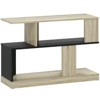 HOMCOM Măsuță laterală în formă de S, măsuță de canapea cu 3 niveluri și rafturi de depozitare, 90 x 30 x 61 cm, efect lemn natural negru | Aosom Romania