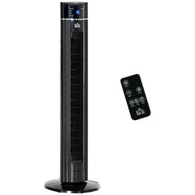 HOMCOM Ventilator Coloană Ionizator cu 3 Viteze, 3 Moduri și Temporizator 8h, Ventilator Podea ABS, Ø32x106.8 cm, Negru
