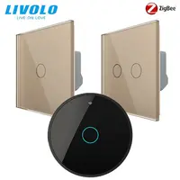Intrerupatoare simplu + dublu wireless Zigbee generatia noua + hub Zigbee, control de pe smartphone Auriu