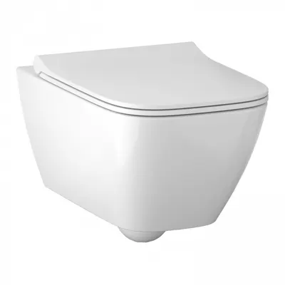 Set vas wc suspendat rimless, alb lucios cu capac din duroplast, softclose, Geberit Smyle Square