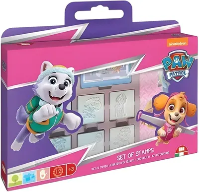 Set de ștampile Multiprint Paw Patrol - 7 bucăți, cu 3 markere, mov