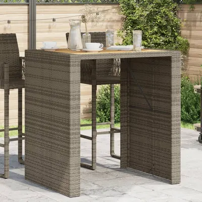 vidaXL Masă bar grădină, blat lemn acacia, gri 105x80x110 cm poliratan