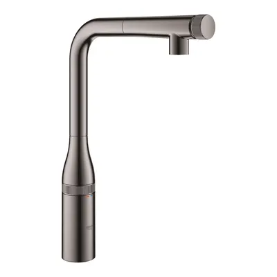 Baterie de bucatarie Essence Smartcontrol 31615A00, pipa inalta, tip L, dus extractabil, 2 functii, control push&turn, pivotanta, limitator, Hard graphite
