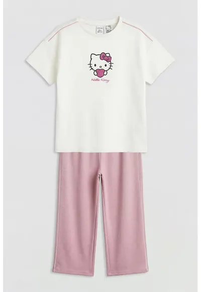 Trening lung cu imprimeu cu Hello Kitty - Roz aprins/Alb optic/Roz prafuit