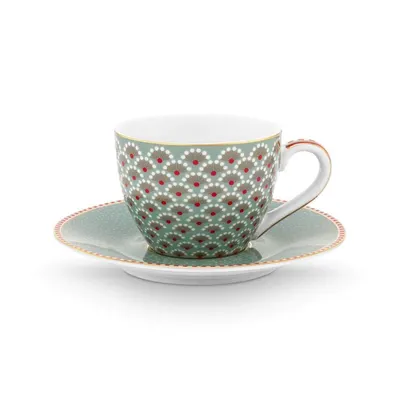 Cană espresso cu farfurioară, Pip Studio, 120 ml, Blue, colecția Blooming Tales